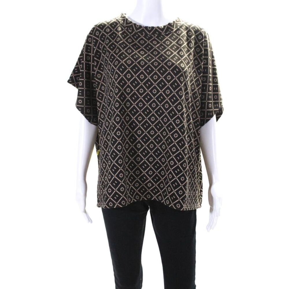 Suzy D Womens Dolman Sleeve Oversize Geometric High Neck Sweater Brown Medium